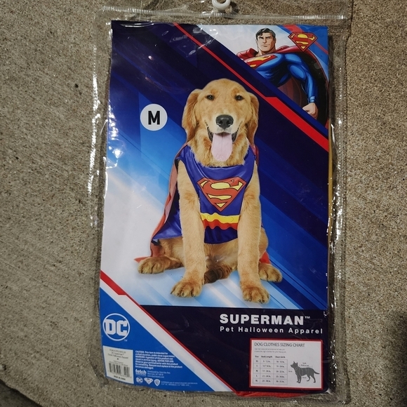 NWT DC Comics Superman Halloween Costume Cosplay Pet Dog Size Medium M Hero New - Picture 7 of 8